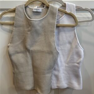 Babaton Ribbed Tank Tops - Beige and White